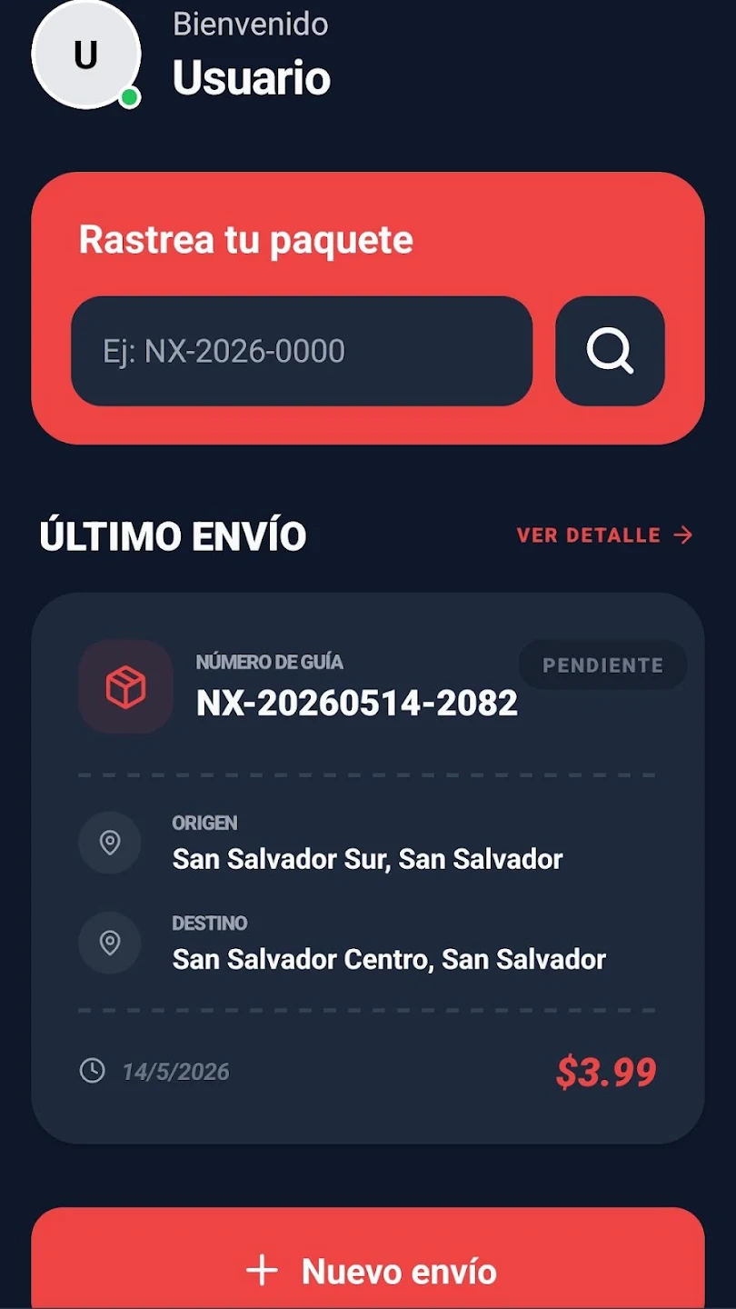 Pantalla de inicio de la app Nexu Express
